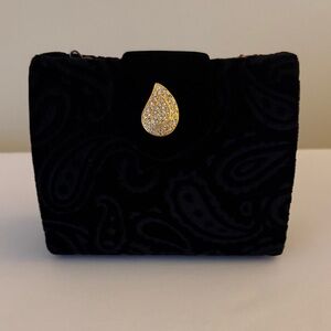 Vanessa Black Velvet Evening Bag Clutch Paisley Design